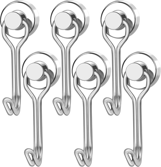 LOVIMAG Hooks, 30lbs+ Magnetic Magnet Hook 2025 Cruise Cabin Ship Essentials Heavy Duty Strong Refrigerator Fridge Hanging for Classroom Beach Vacation Kitchen Grills Home Mug Hanger (6 Pack), Silver