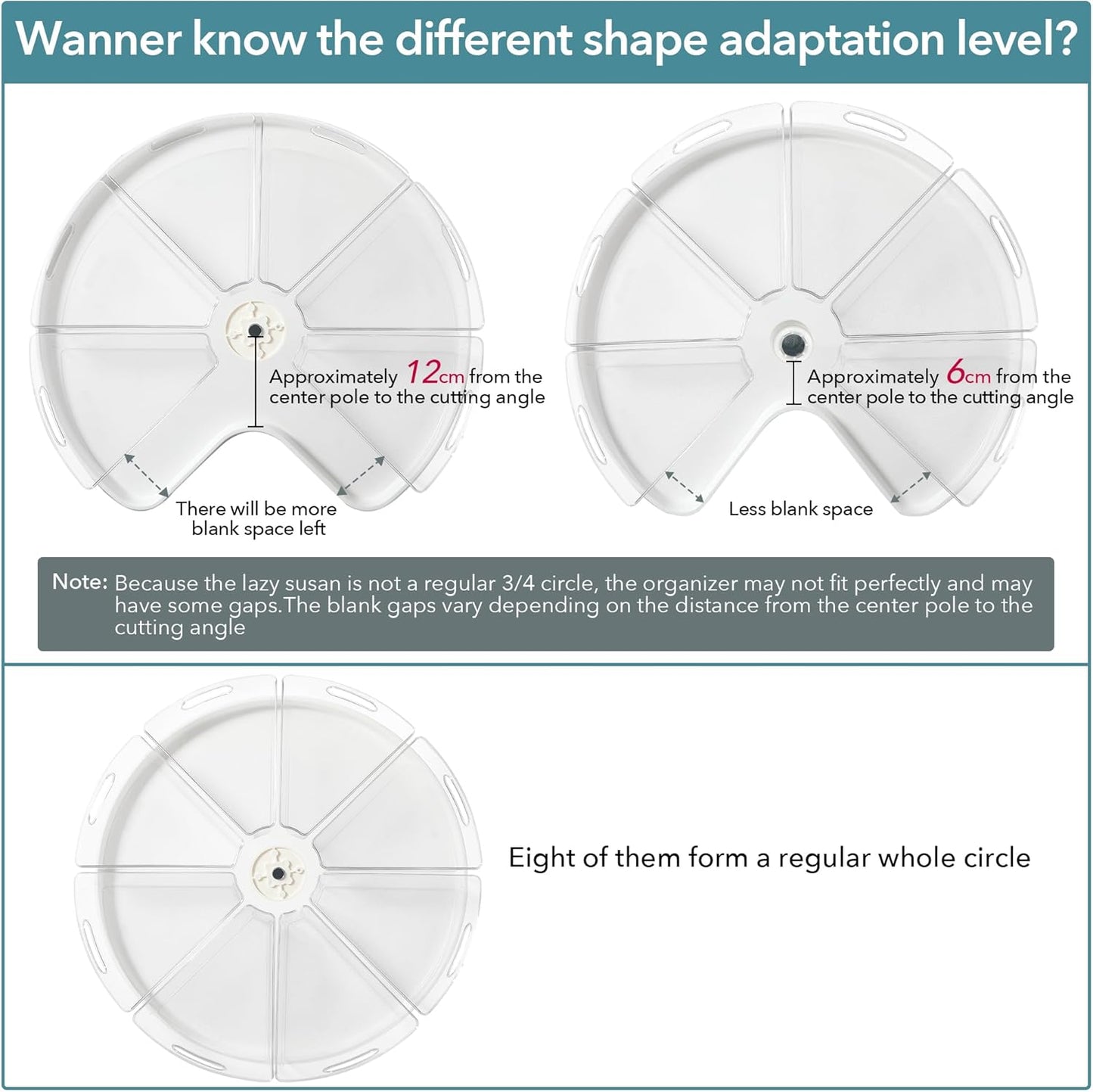 Oubonun Lazy Susan Organizers Set of 8, 10.2”x 9.4”x 4” Plastic Transparent Kitchen Cabinet Storage Bins with Handle, 4" Deep Container, 1/8 Wedge - Food Safe, without BPA