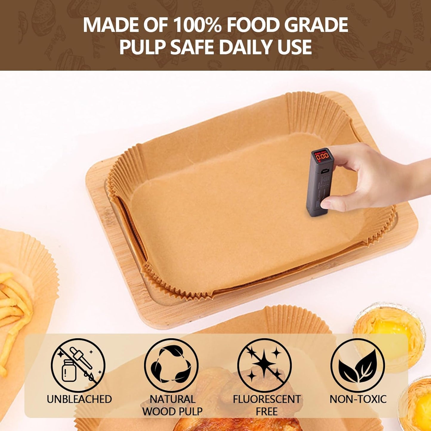 UBeesize Air Fryer Paper Liners Disposable For Ninja, 200 PCS Non Stick Parchment Paper For Ninja DZ201/DZ401 Dual, Oil Proof, Water Proof Food Grade Air Fryer Accessoriess(Rectangle - 8.6"X5.5")