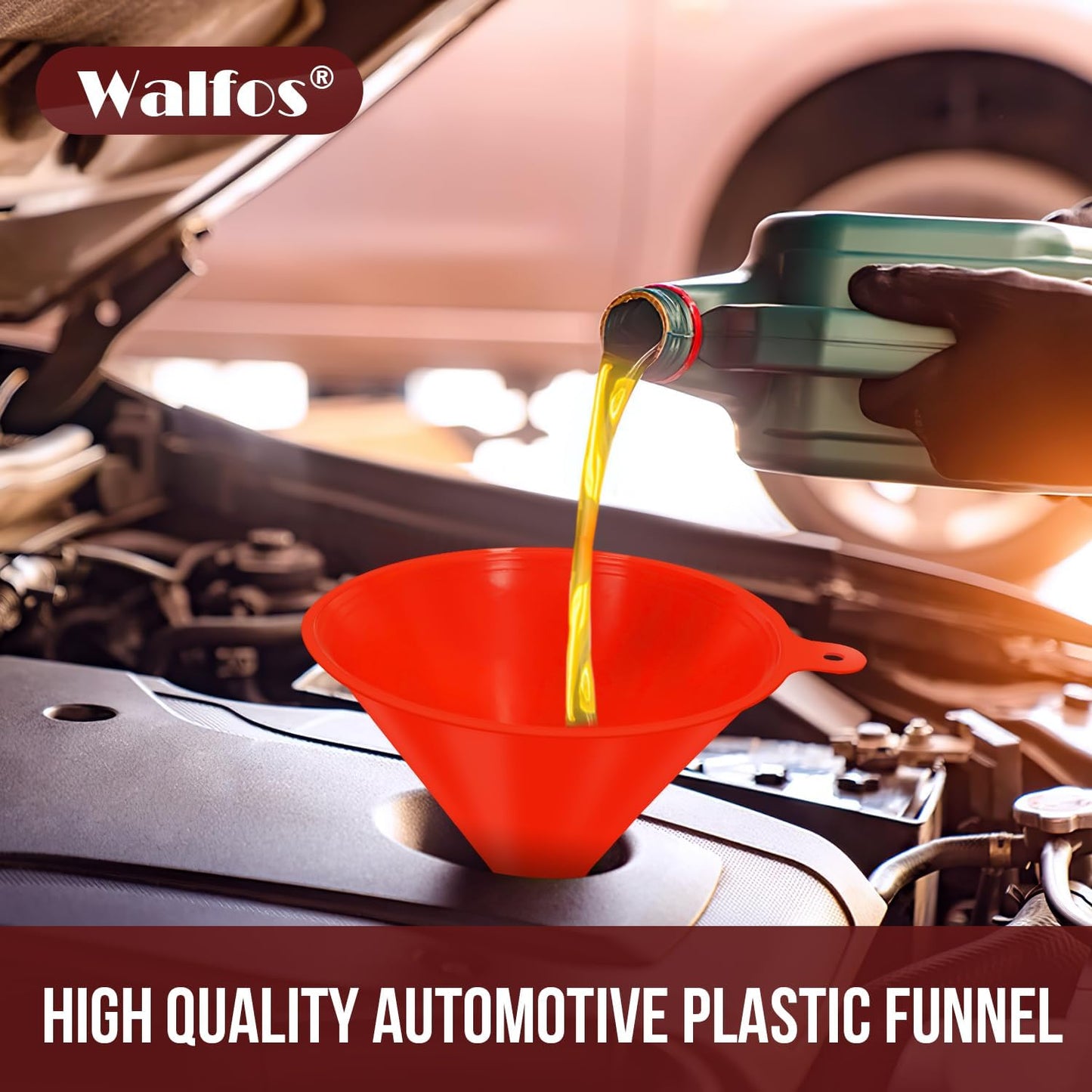 walfos 4pcs Kitchen Plastic Funnel (NO BPA),Automotive Funnel for Liquid Transfer,funnels for Filling Bottles, containers or Kitchen funnels for Laboratory use. red（4.7in&3.7in&2.7in&2in