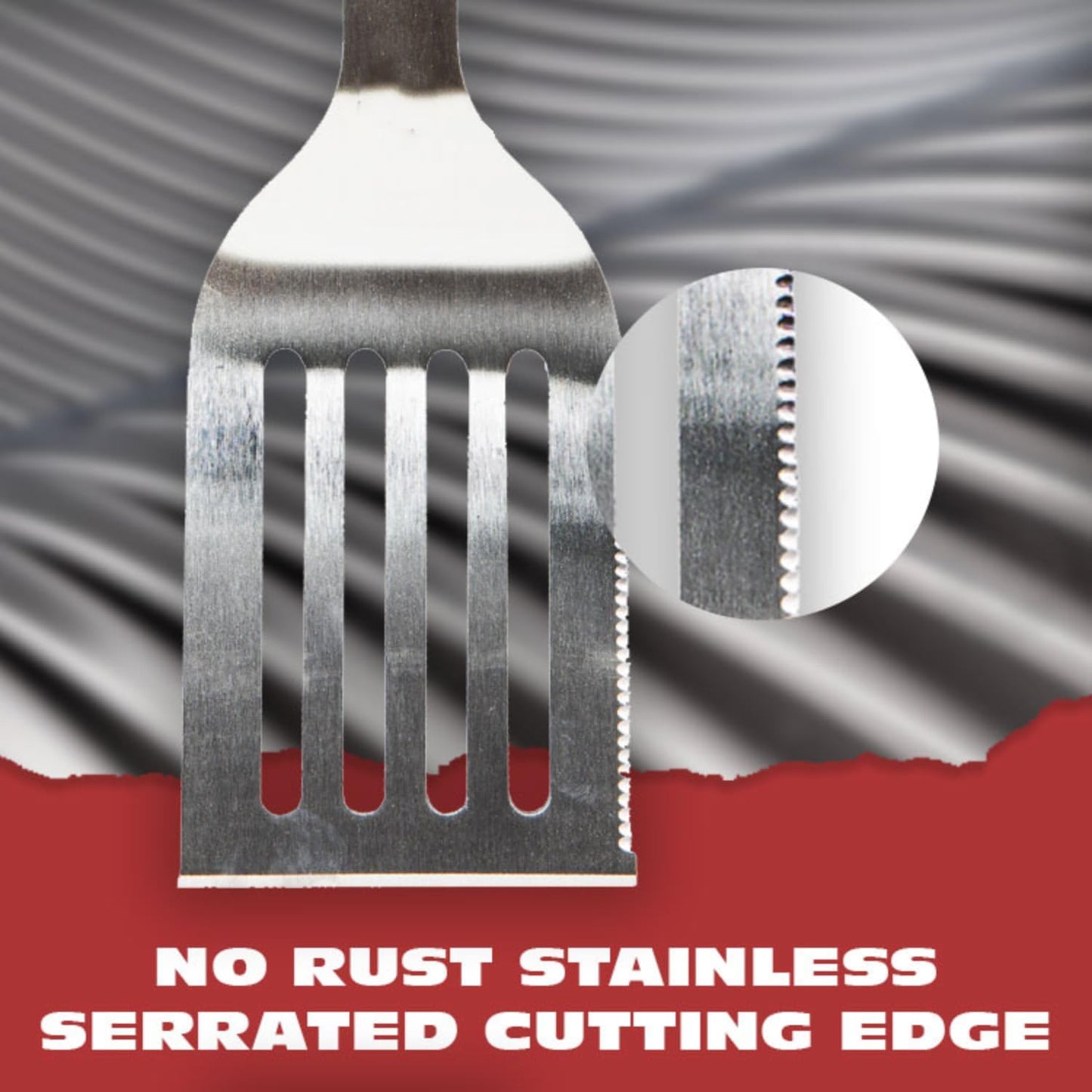 BBQ-AID Pro BBQ Metal Spatula - 17" Barbecue Spatula Stainless Steel with Serrated Knife Edge - Acacia Wood Handle - Heavy Duty Built to Last