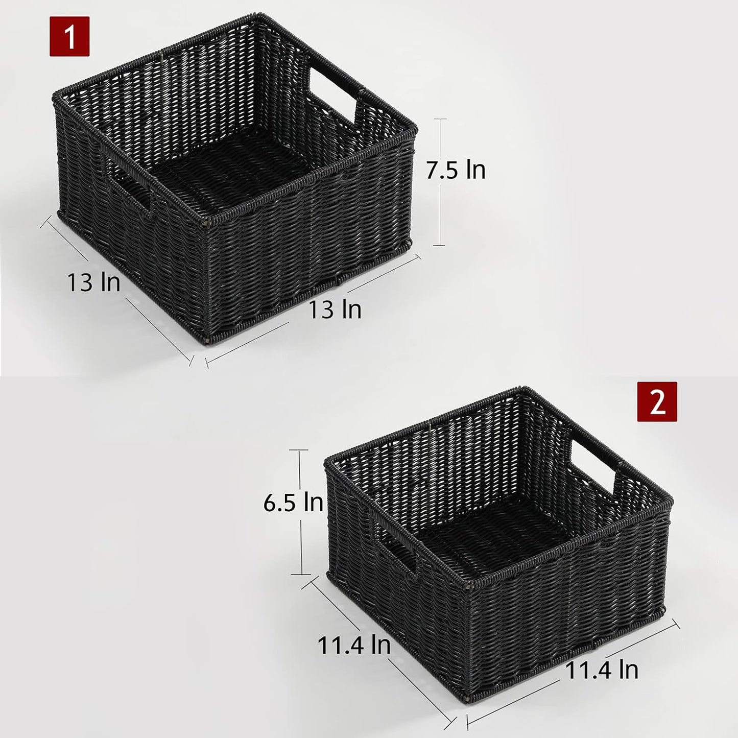 HOONEX Wicker Storage Baskets for Organizing, Decorative Woven Baskets for Storage with Carrying Handles, Set of 2, Black