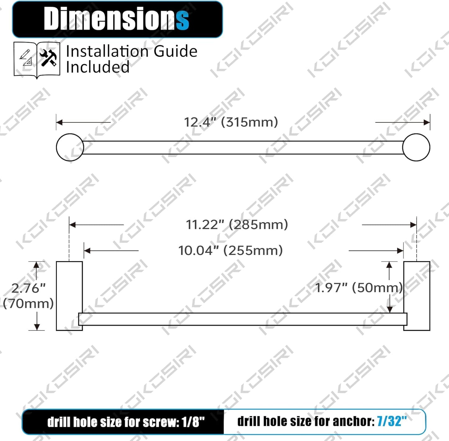 KOKOSIRI Bathroom Towel Bar Brushed Nickel 12-Inch Hand Towel Holder Rack Wall Mounted Bathroom Hardware Accessories Stainless Steel, B4007BR-L12