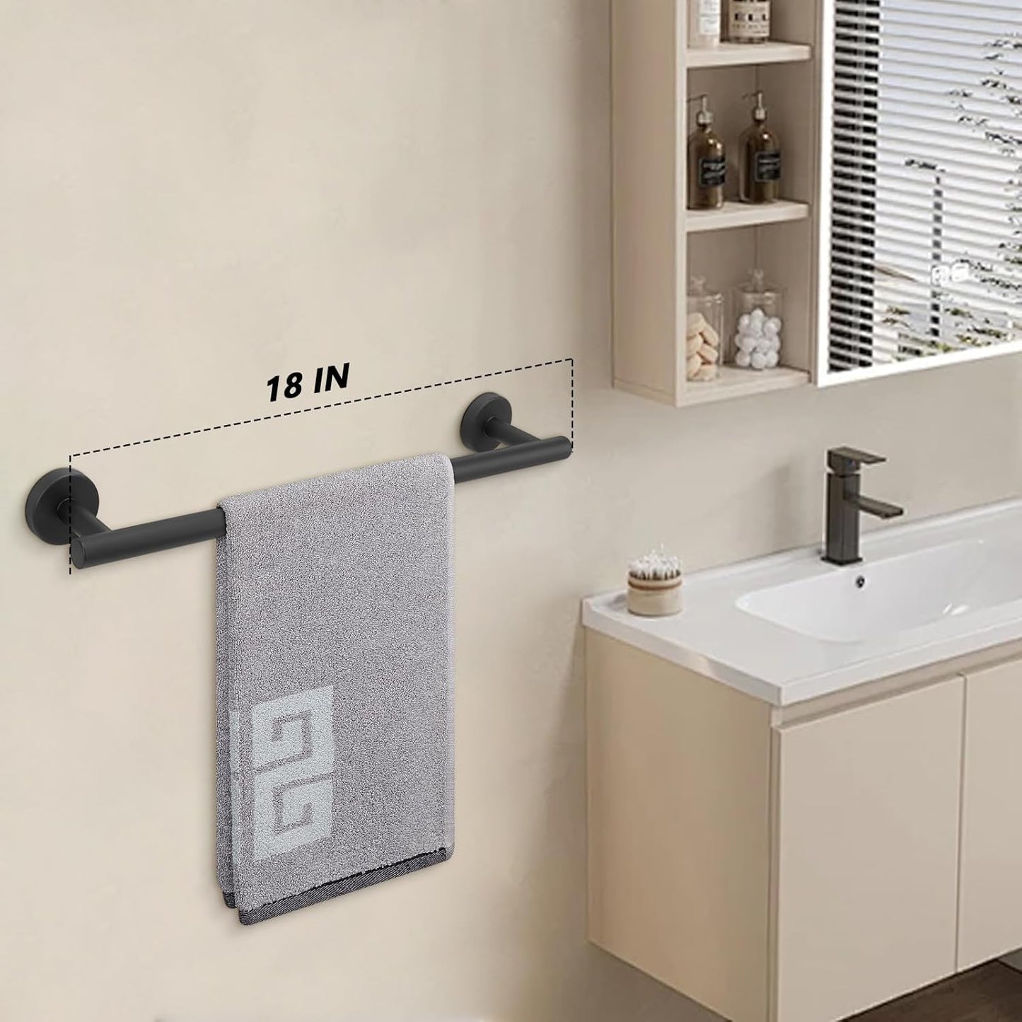NearMoon Bath Towel Bar, Bath Accessories Thicken Stainless Steel Shower Towel Rack for Bathroom, Towel Holder Wall Mounted (2 Pack, Matte Black, 18 Inch)