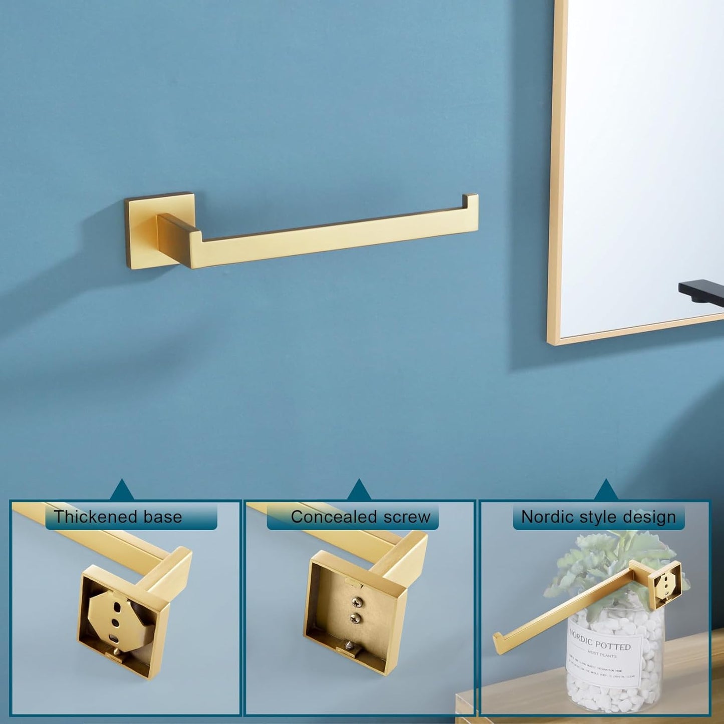 KOKOSIRI Towel Bar Gold Hand Towel Holder for Bathroom Kitchen Hardware Stainless Steel Wall Mounted, Brushed Gold, B3003BG