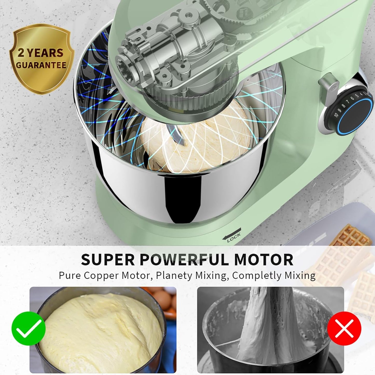 Stand Mixer, 5.5 Quart, 10 Speed Tilt-Head Food Mixer, Kitchen Electric Mixer with SS Bowl, Copper Motor, Beater, Dough Hook, SS Egg Whisk (450W Green)