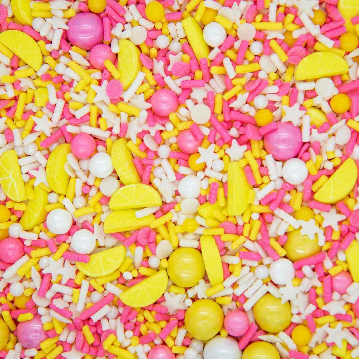 Sprinkles for Cake, Cookie, Cupcake Decorating, and Baking - Fancy Edible Cake Sprinkles and Toppings - Yellow Jimmies, Pink Sugar Pearl, White Confetti Quin Sprinkles with Yellow Lemon Shaped Candies