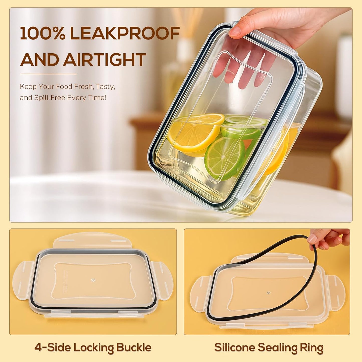 50 PCS Thicker Food Storage Containers with Lids, Clear Stackable Airtight Leakproof Reusable Plastic Meal Prep Container Set for Kitchen Storage/Lunch, Fridge/Microwave Safe with Labels&Pen