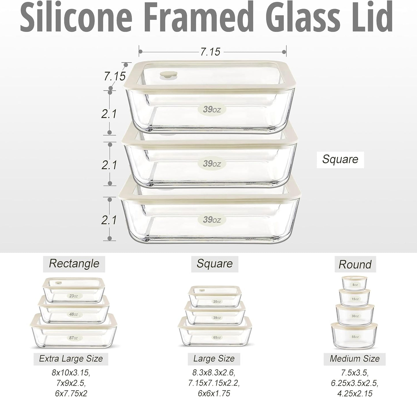 Urban Green Glass Food Container Set with Glass Lid, 3 Pack, Food Storage Containers Set, Airtight, LeakProof, 100% Plastic Free, Meal Prep Containers (White Color)