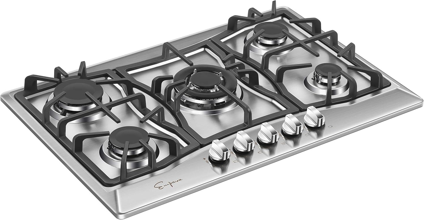 Empava 30" Gas Cooktop with 5 Italy Sabaf Sealed Burners, NG/LPG Convertible, Stainless Steel in Black Model 2020