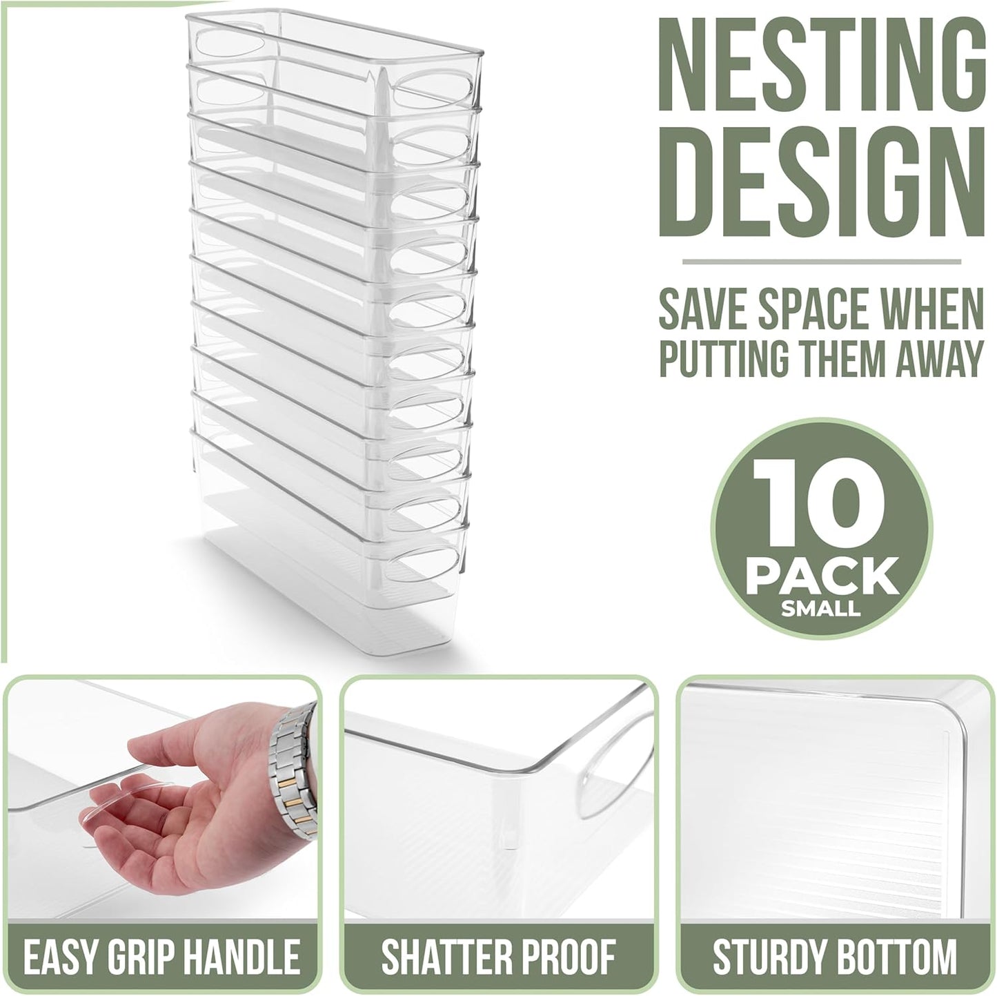 Sorbus 10-Pack Small Clear Plastic Organizing Bins – Clear Bins for Organizing, Refrigerator Organizers, Fridge Organizer, Pantry Storage, Kitchen Organizer, and Pantry Organizers and Storage Bins