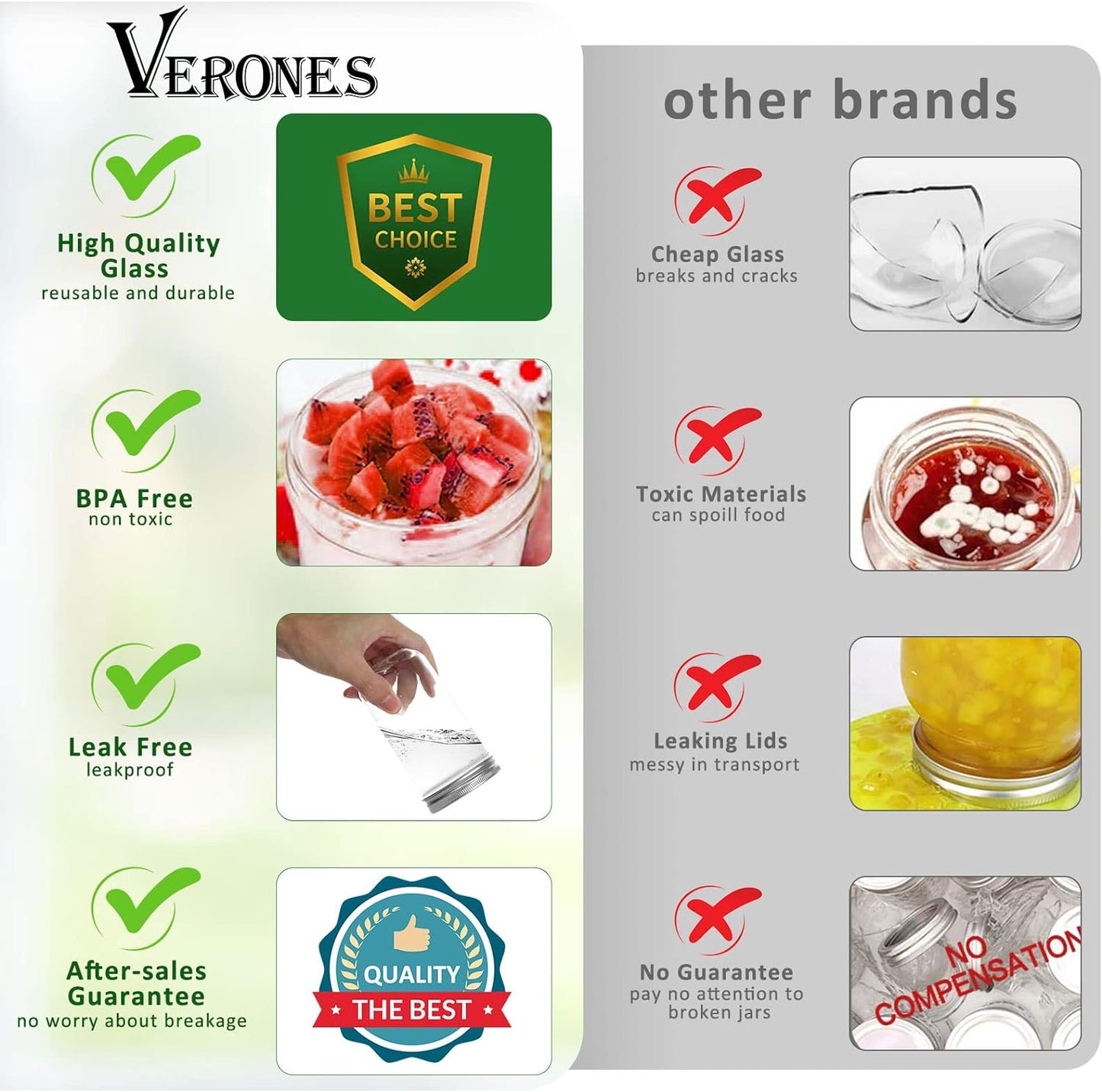 VERONES Mason Jars 8 OZ, 8 OZ Canning Jars Jelly Jars With Regular Lids, Ideal for Jam, Honey, Wedding Favors, Shower Favors