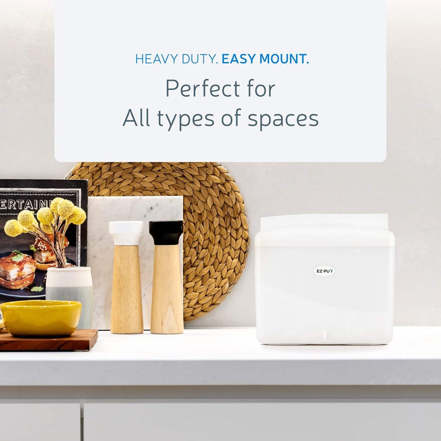 EZbrnd Countertop MULTIFOLD Paper Towel Dispenser for Kitchen/Bathroom/Office/RV/Airbnb, Pearl White, 4500-EZ