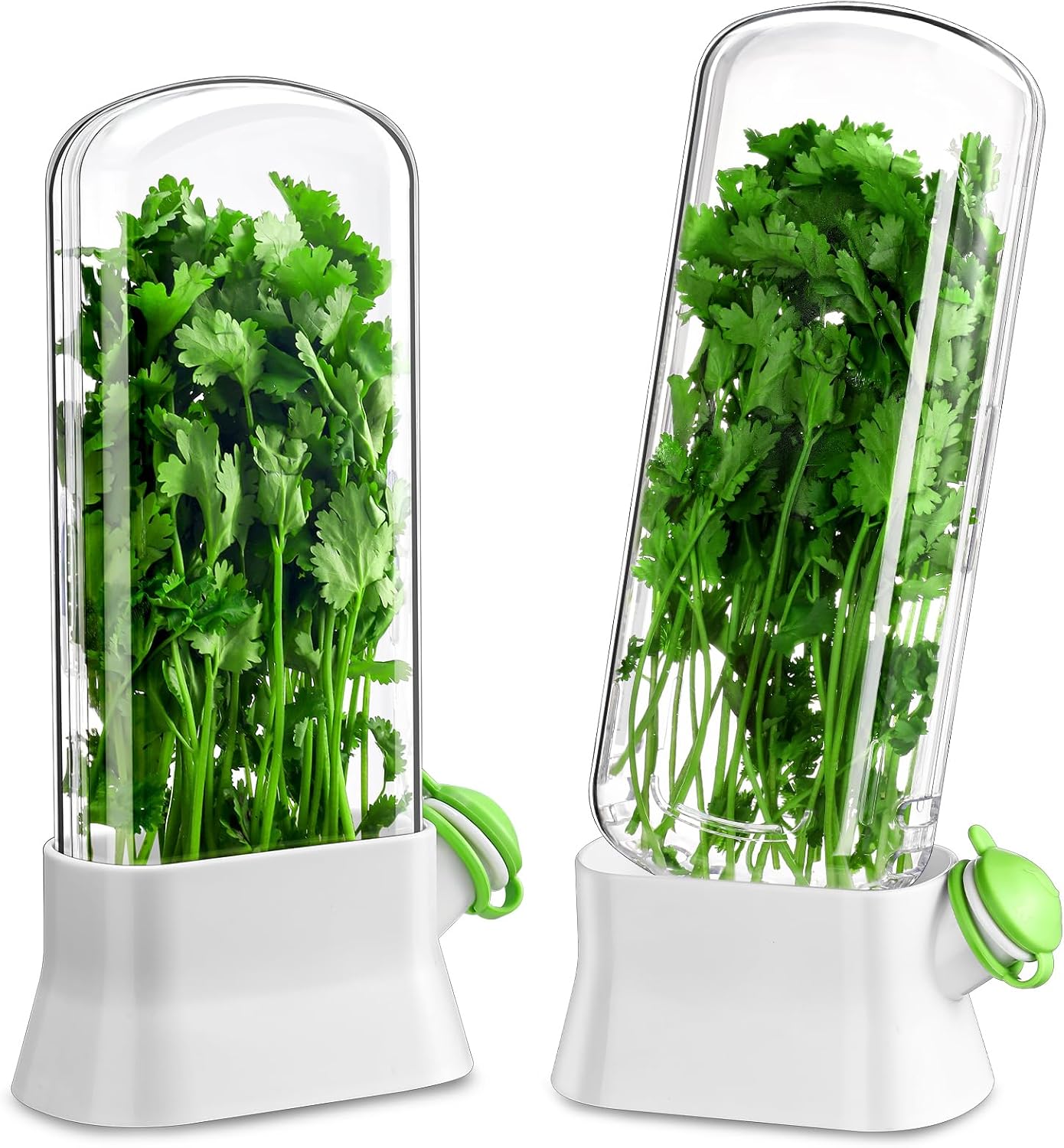 Baderke 2 Pieces Herb Saver for Refrigerator Herb Keeper Herb Storage Containers Herb Saver Pod for Cilantro, Parsley, Asparagus, Keeps Vegetables for 2-3 Weeks(White)