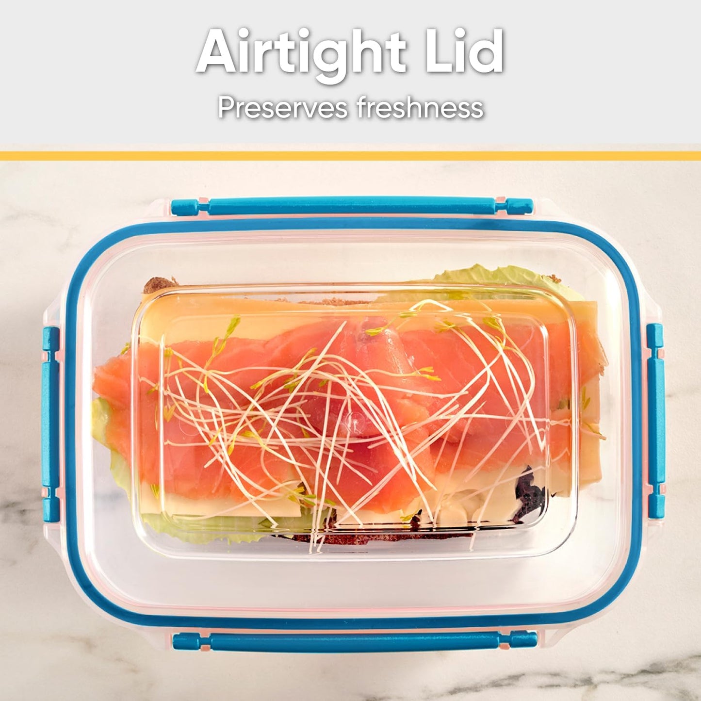 Superio Plastic Food Storage Containers with Airtight Lids, 4 Pack- 80 Oz, BPA Free, Leakproof, Stackable, Microwave, Dishwasher, Freezer Safe, Blue