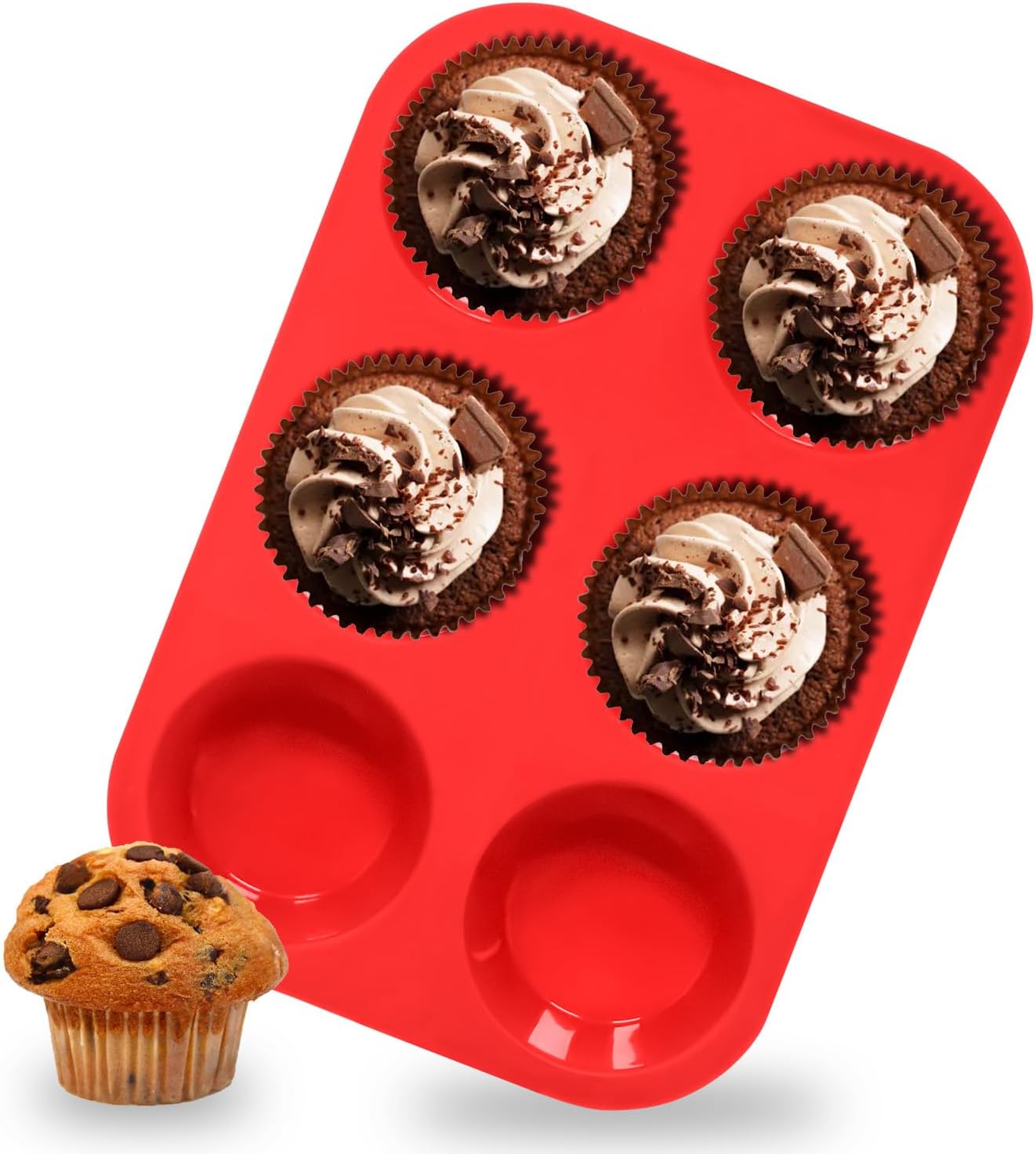 Anaeat Silicone Muffin Pan - 6 Cups Non-Stick Cupcake Molds, Food Grade Silicone Baking Tray for Making Egg Muffin, Cupcake, Quiches, Tart and Desserts, Reusable Muffin Tin Just Pop Out