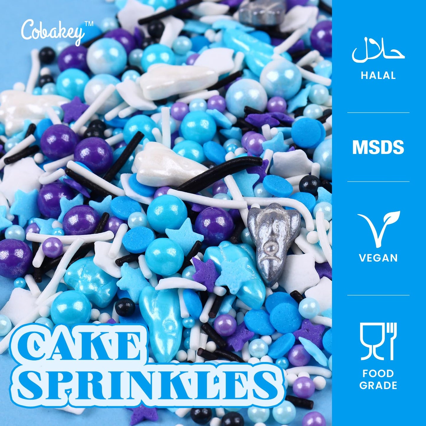 Galaxy Star Sprinkles for Cake Decorating 4.23ounce - Pearl Sugar Mix Contains Spaceship & Star Sprinkles for Cupcake Toppers, Ice Cream, Candy, Cookie Decorations - Children Party Supplies
