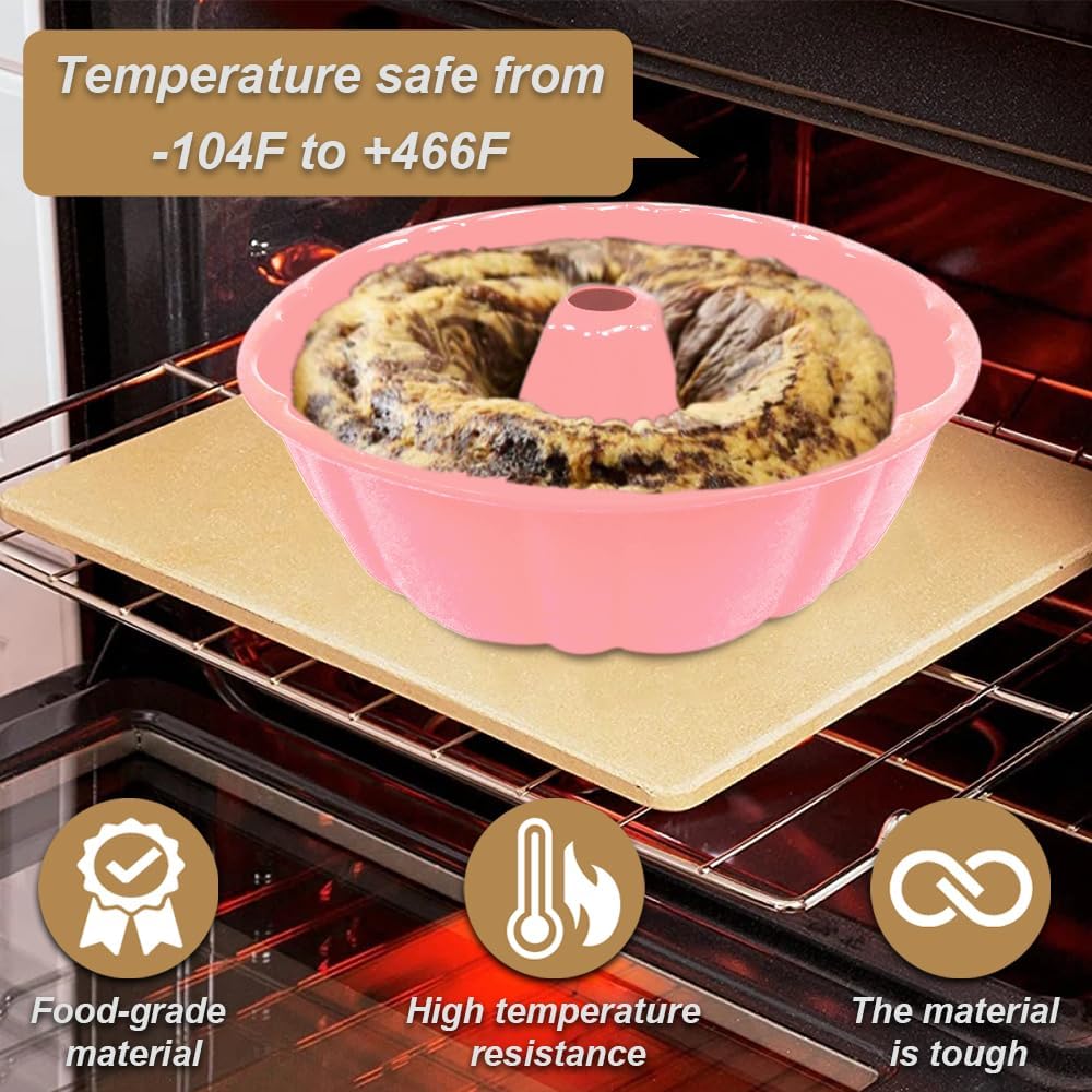 10 inch Silicone Bundt Cake Pan, Non-Stick Silicone Fluted Pans, ome Baking DIY Cake Mold for Cake, Jelly, Bread, Chocolate, Para Gelatinas (Red) (Pink, 1 Pack)