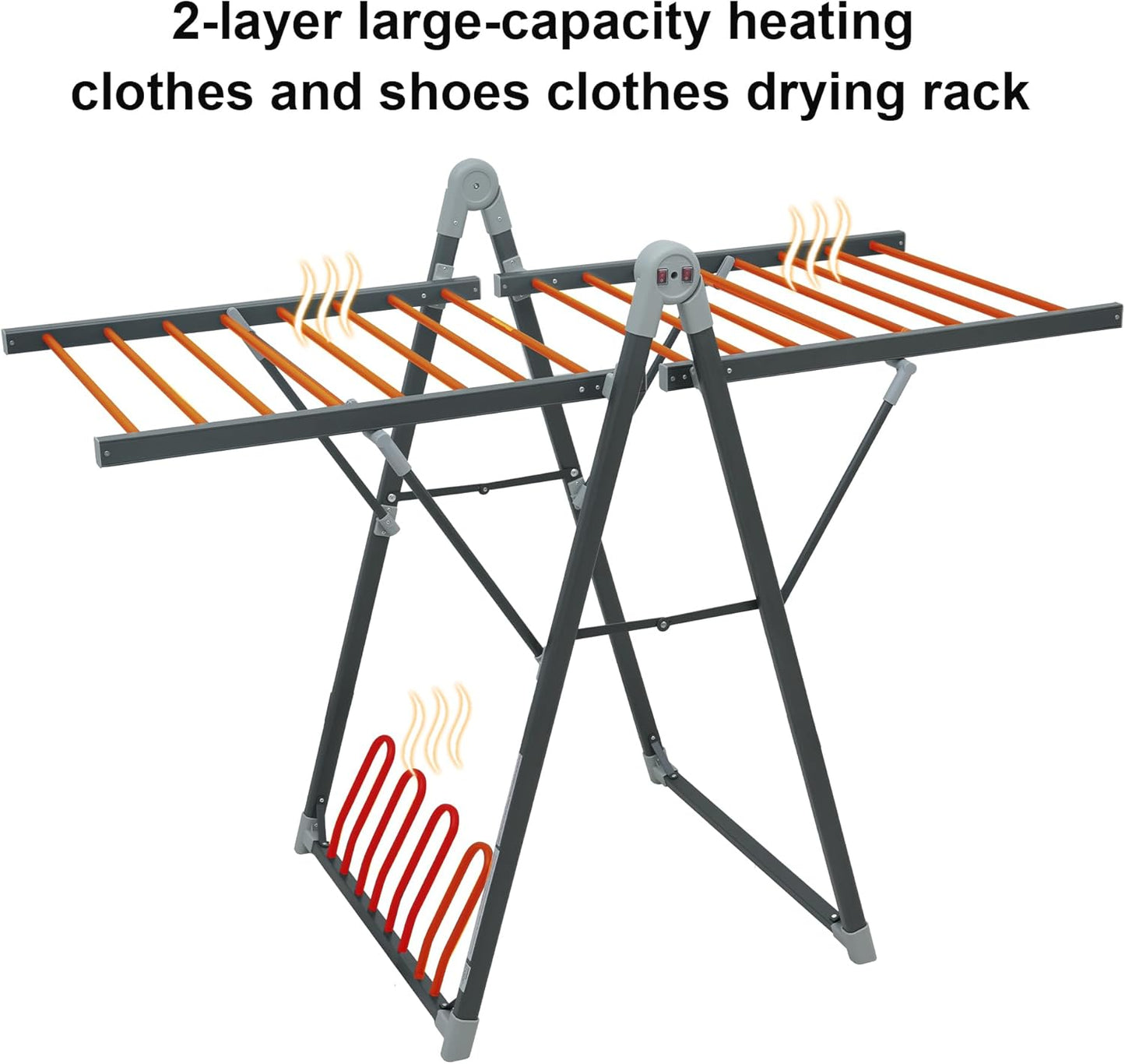Electric Heating Clothes Drying Rack,Foldable Clothes Drying Rack,Suitable for Drying Clothes, Shoes and Socks.Plug & Play,Space Gray,Aluminum Alloy,One-Click Switch(39.37×52.56×25.98in)