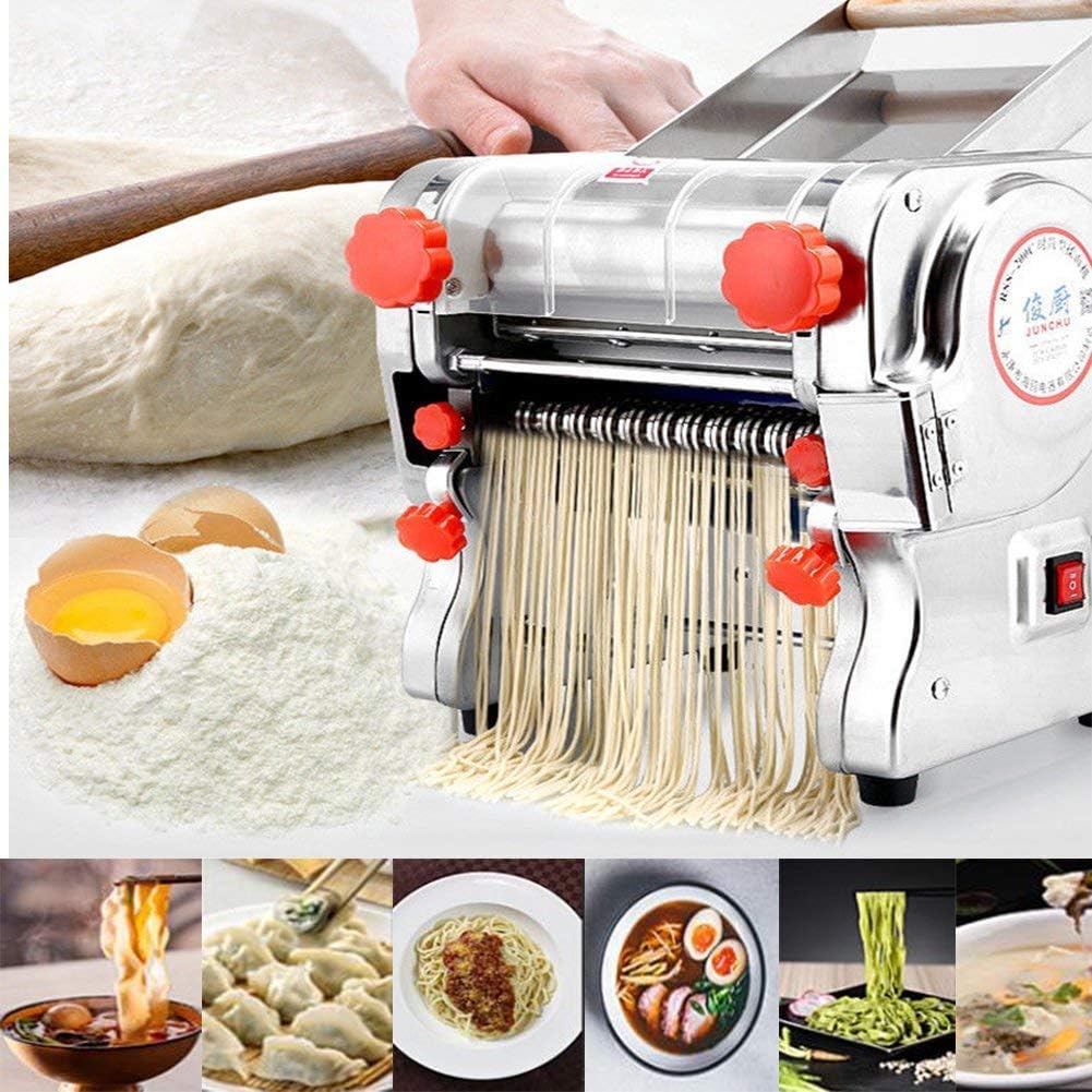 Hengwei 750W 110V Stainless Steel Commercial Electric Noodle Making Pasta Maker Dough Roller Noodle Cutting Machine(Noodle Width 18CM,Knife Length 18CM,Noodle Width 3mm / 9mm)