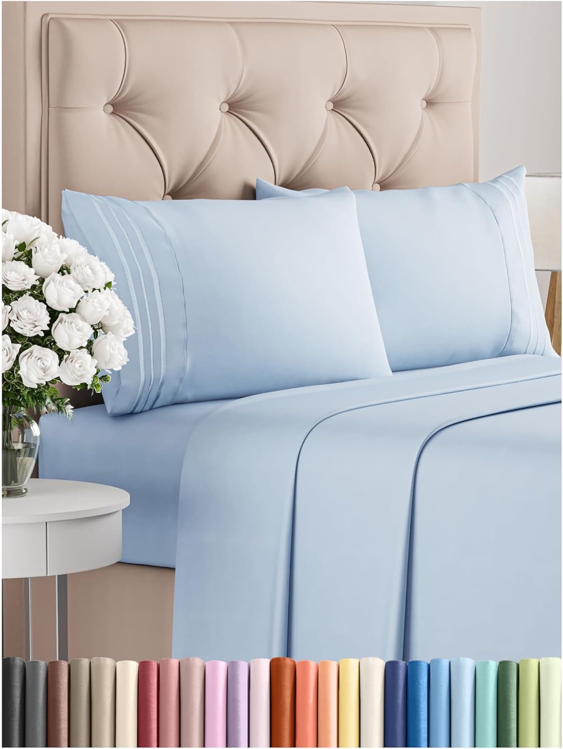 Queen Size 4 Piece Sheet Set - Comfy Breathable & Cooling Bed Sheets Set - Hotel Luxury Bedding for Women, Men, Kids, Teens, Boys & Girls - Deep Pockets, Ultra-Soft, Wrinkle Free - Oeko-Tex - Sky Blue