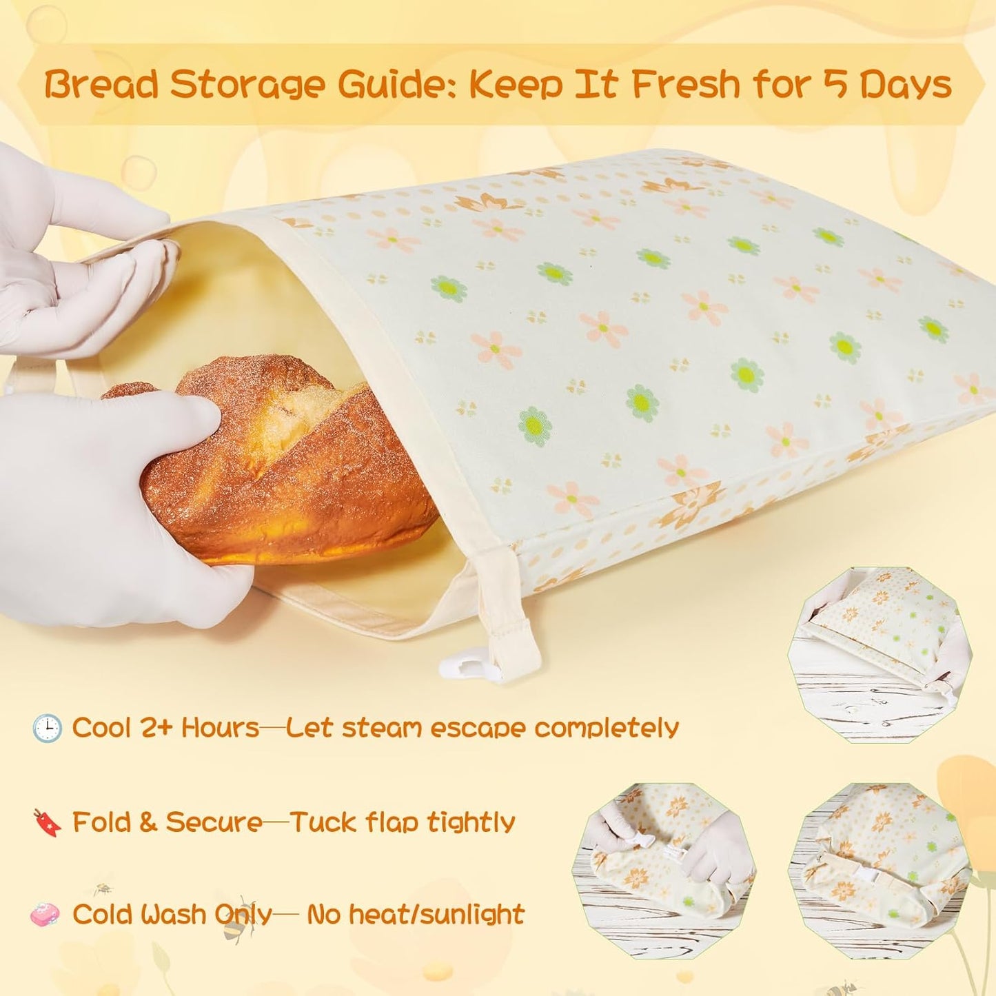 Reusable Beeswax Bread Bags & Food Wraps – Sustainable Kitchen Storage for Homemade Bread, Organic Cotton Bags for Fresh Food