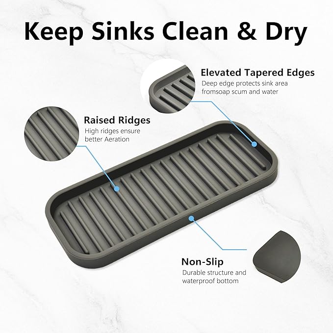 Gosmol Silicone Sponge Holder Kitchen Sink Organizer Tray Dish Caddy Soap Dispenser, Scrubber Spoon Holder,Dishwashing Accessories 2 Pack (Brown)