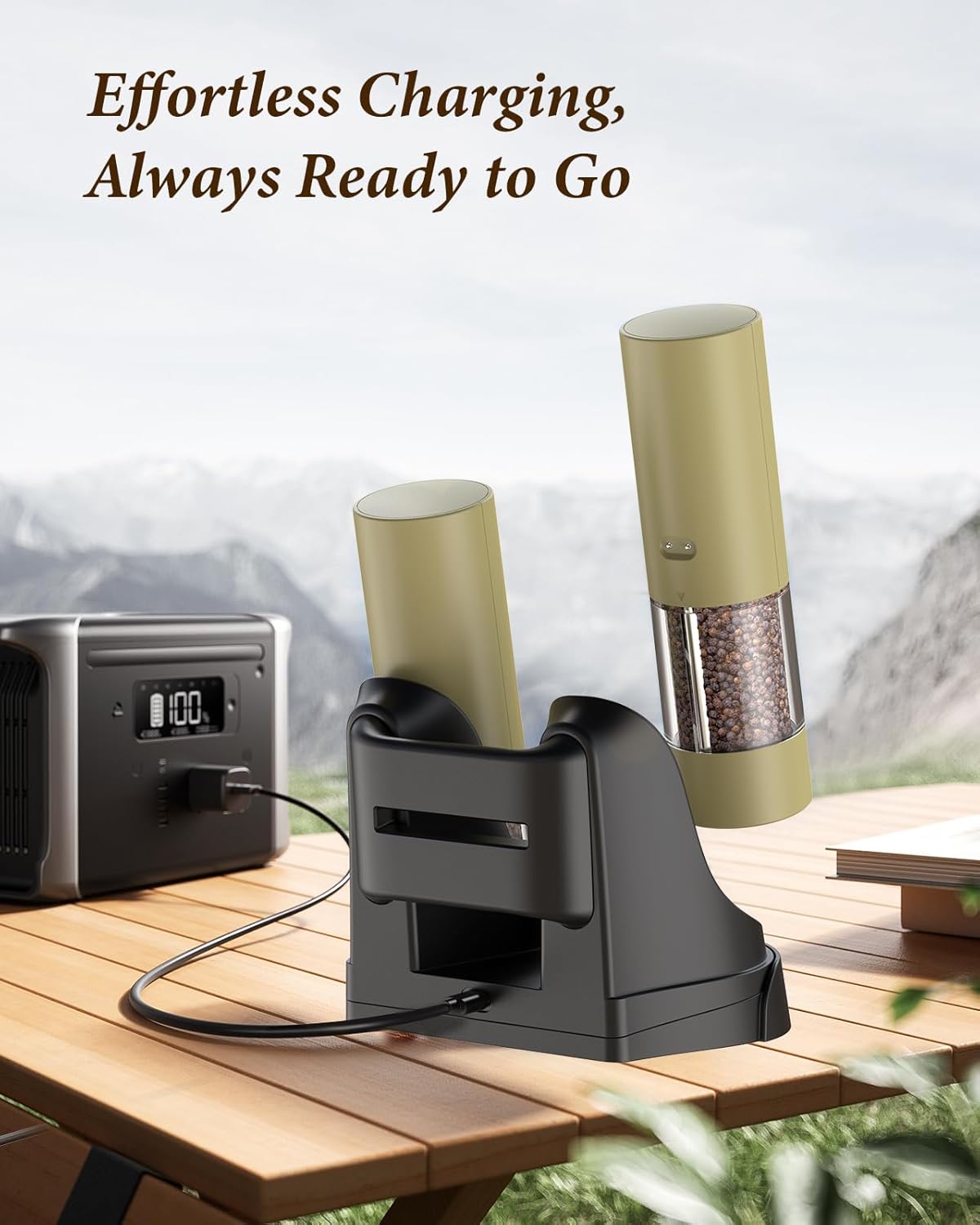 Electric Salt and Pepper Grinder Set - Automatic Refillable Salt and Pepper Grinders with Charging Base & LED Light, 6-Level Adjustable Coarseness with External Dial, Ideal Kitchen Gadget，Green