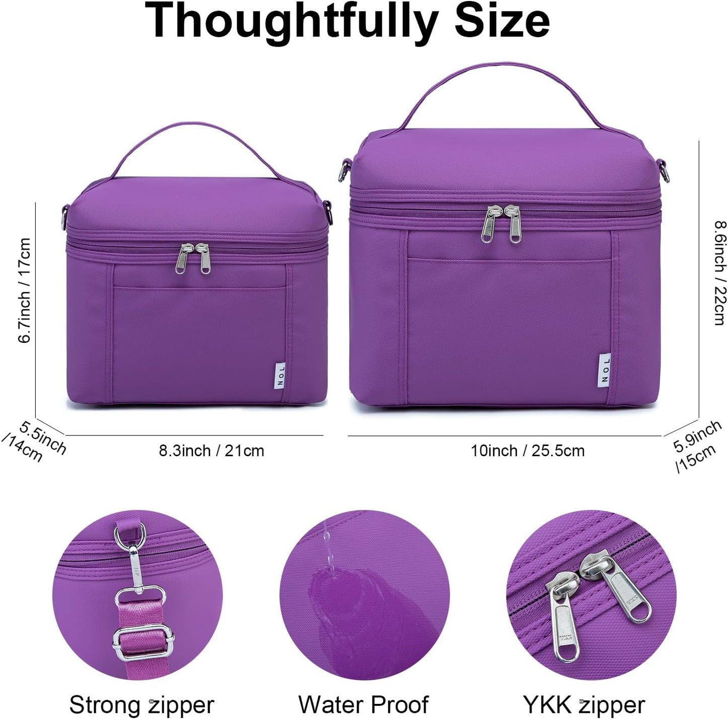 NOL Natural Organic Lifestyle Insulated Lunch Bags for Women Cooler Bag Lightweight Nylon Waterproof Lunch Box For Work (Purple Medium(normal))
