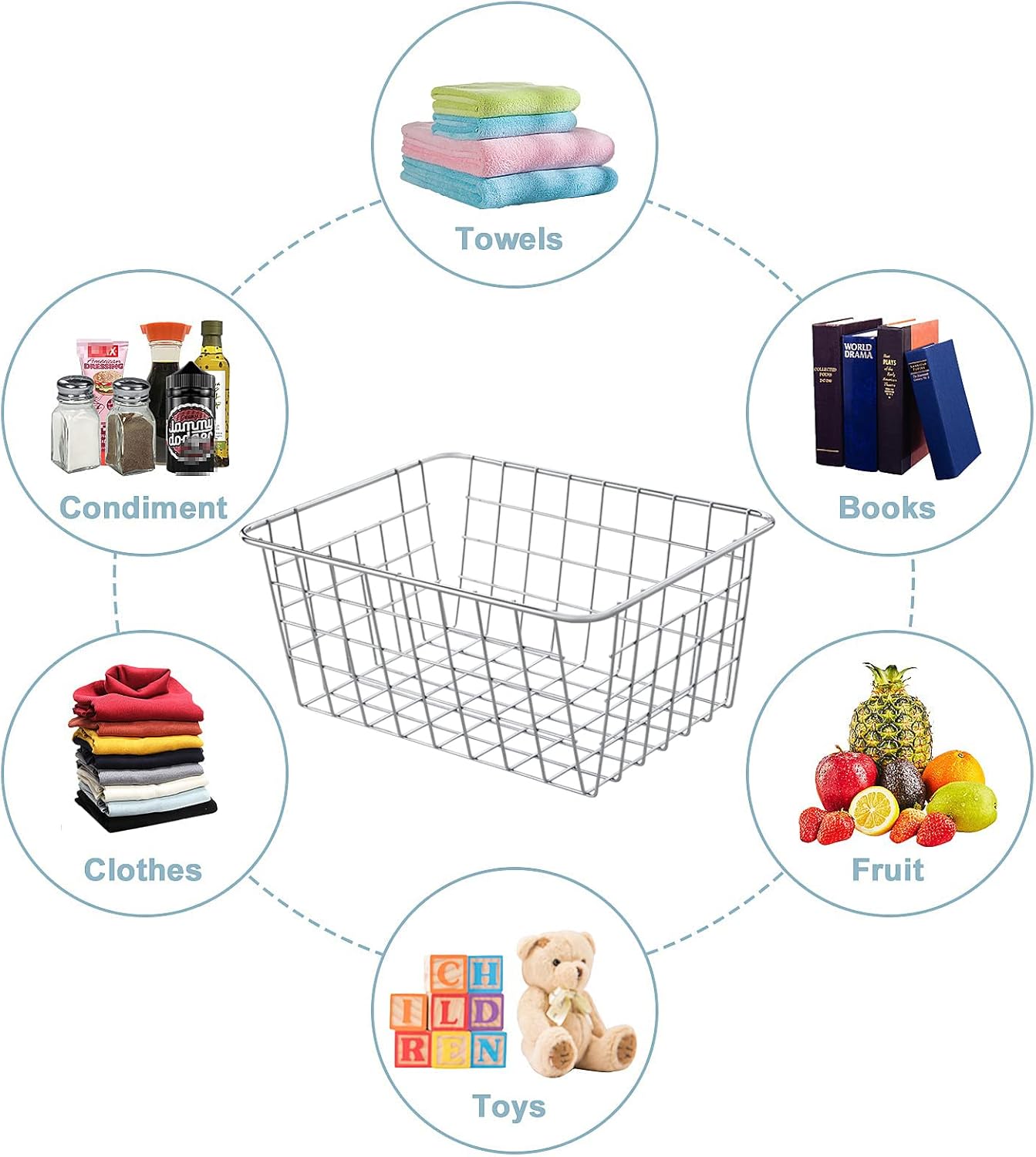 Wire Kitchen Storage Basket 4 Packs,Perfect Pantry Organization Accessories Baskets,Laundry Basket,Countertop Organization,Suitable for Kitchen,Bathroom,Bedroom,Tabletop,Stackable,Chrome