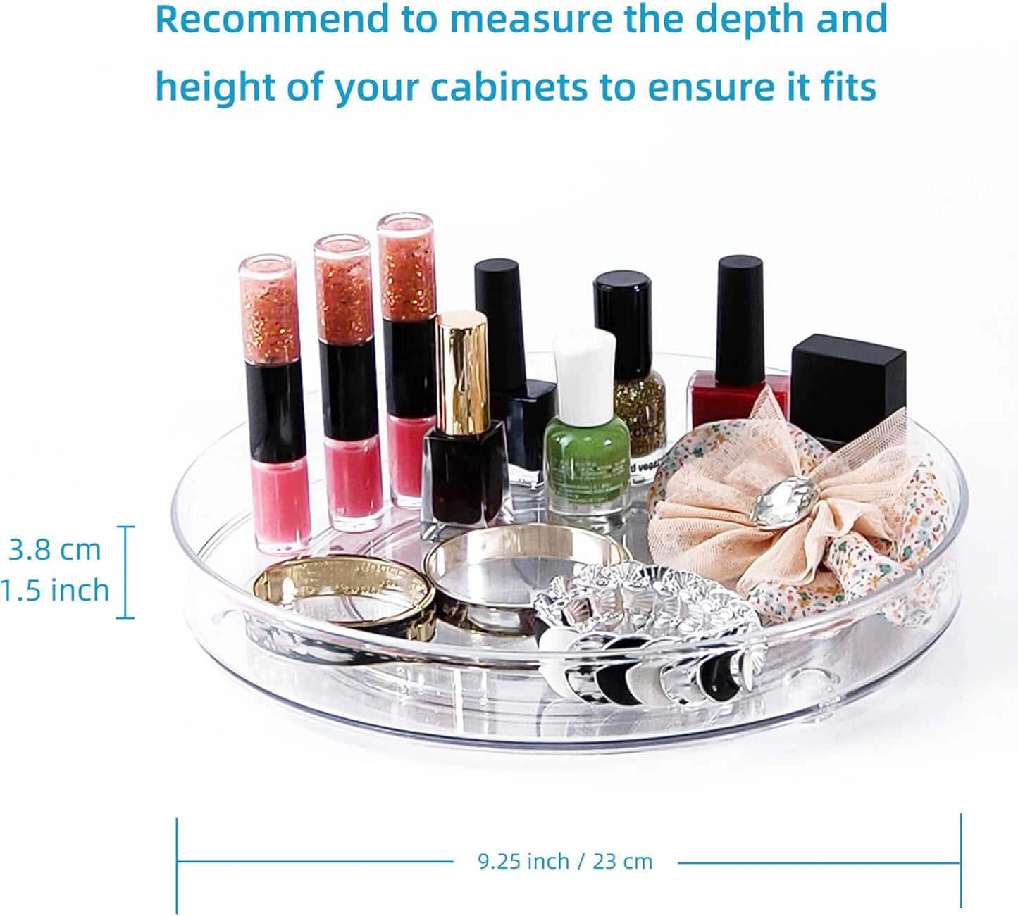 2 Pack Lazy Susan 9.25" Inch Turntable Organizer Pantry Organization and Storage Container Bins Spice Rack Cabinet Rotating Condiment for Pantry Kitchen Vanity Bathroom Jewelry Holder Clear