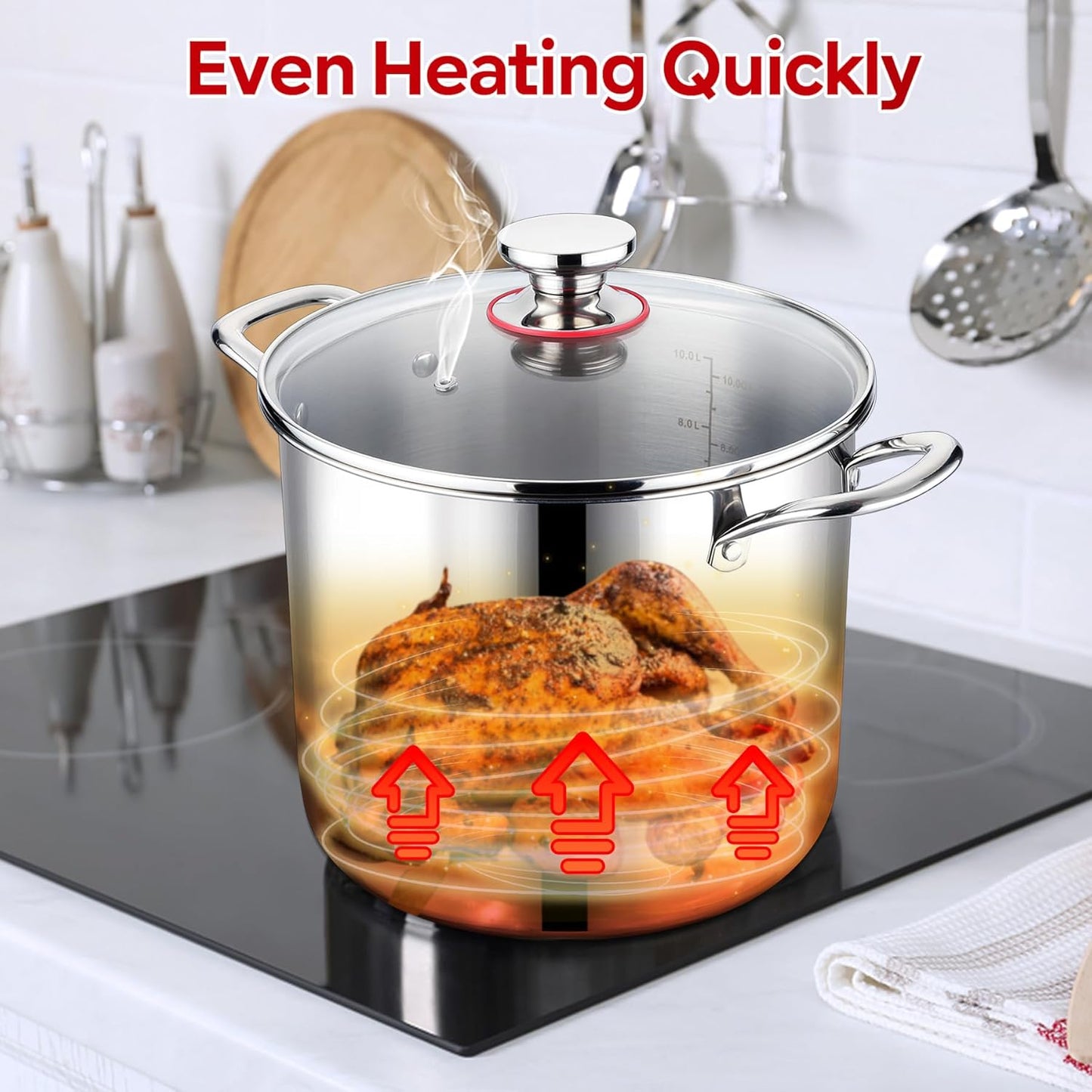 LIANYU 12 QT Stock Pot with Lid, 12 Quart Deep Tall Large Soup Pot for Cooking, Stainless Steel Tri-Ply Heavy Duty Large Stockpot, Nonstick Induction Stockpot with Measuring Mark&Glass Lid