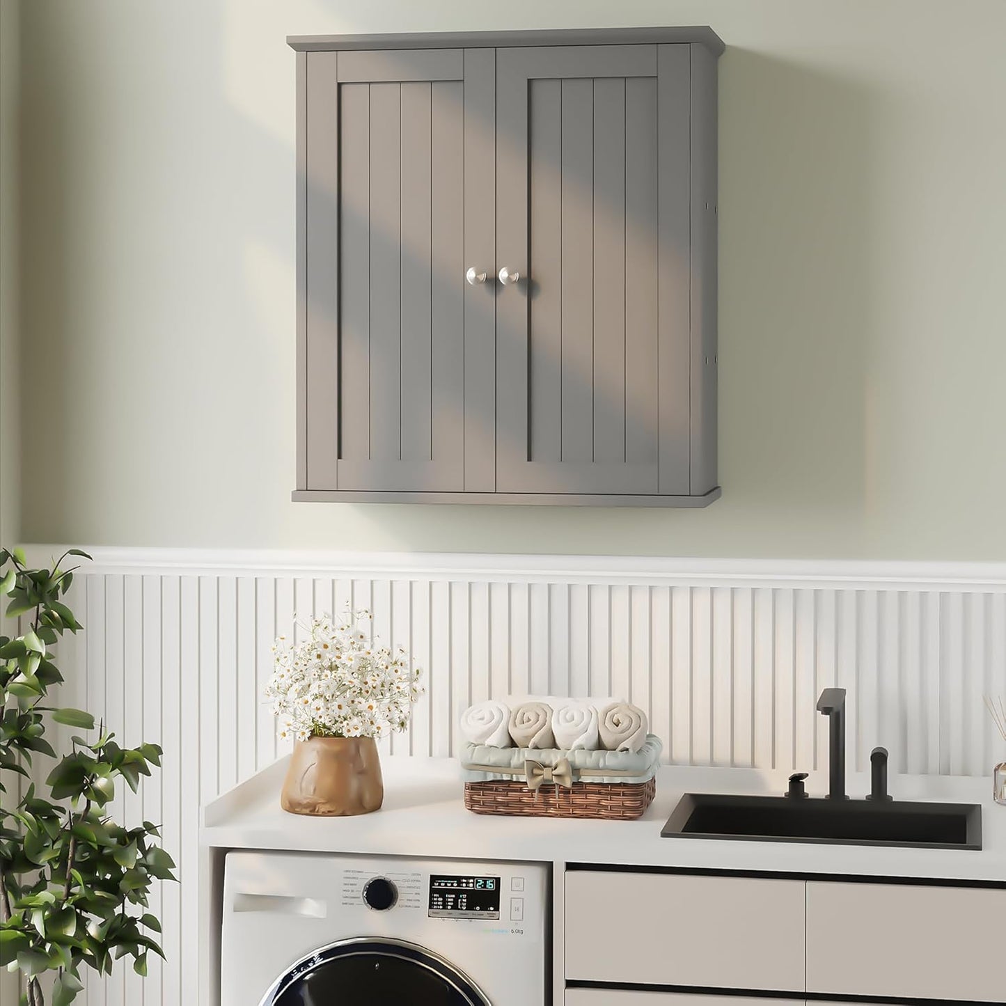 Meilocar Bathroom Wall Cabinet, Bathroom Cabinet Wall Mount, Over Toilet Space Saver Storage Cabinets Wall Mounted, Wood Medicine Cabinets with Doors, Grey