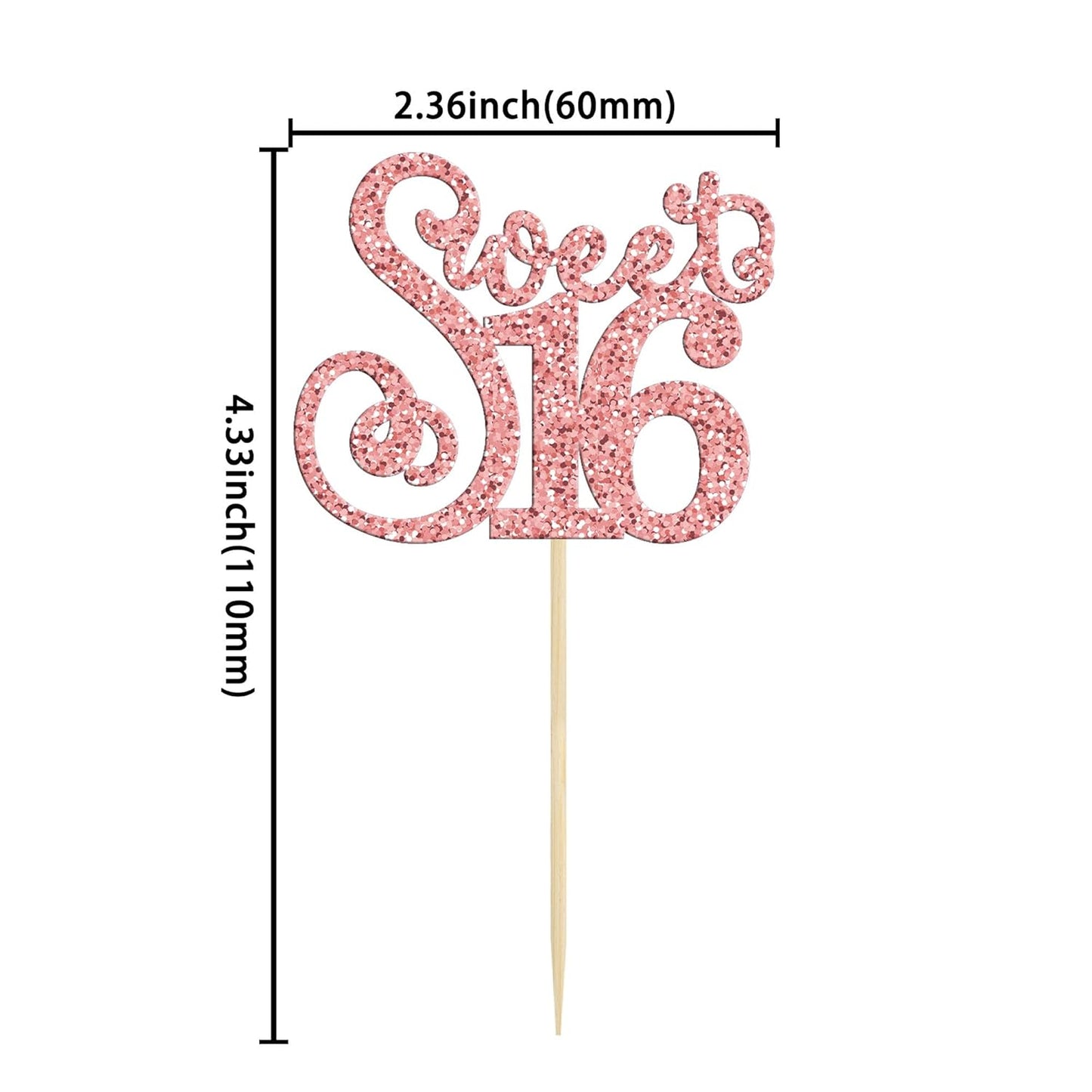 Gyufise 24 Pack 16th Birthday Cupcake Toppers Glitter Sixteen Happy Sweet 16 Cupcake Picks Cheers to 16 Years Old Cupcake Decorations for 16th Birthday Anniversary Party Cake Supplies Rose Gold