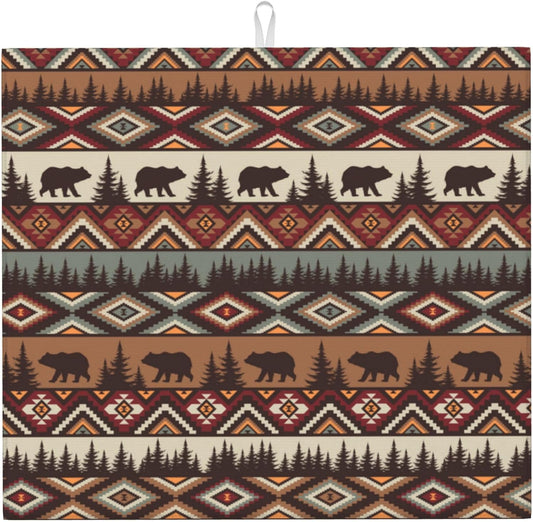 Vintage Rustic Dish Drying Mat for Kitchen Counter Bear Mountain Dish Drainer Rack Mats 16x18 Inch Absorbent Reversible Drying Pad Black