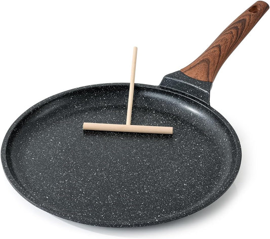 Crepe Pan Nonstick, 12 Inch Dosa Pan with Spreader, Granite Coating Comales Para Tortillas Pancake Pan, Flat Pan for Stove Top, Induction Compatible, PFOA Free