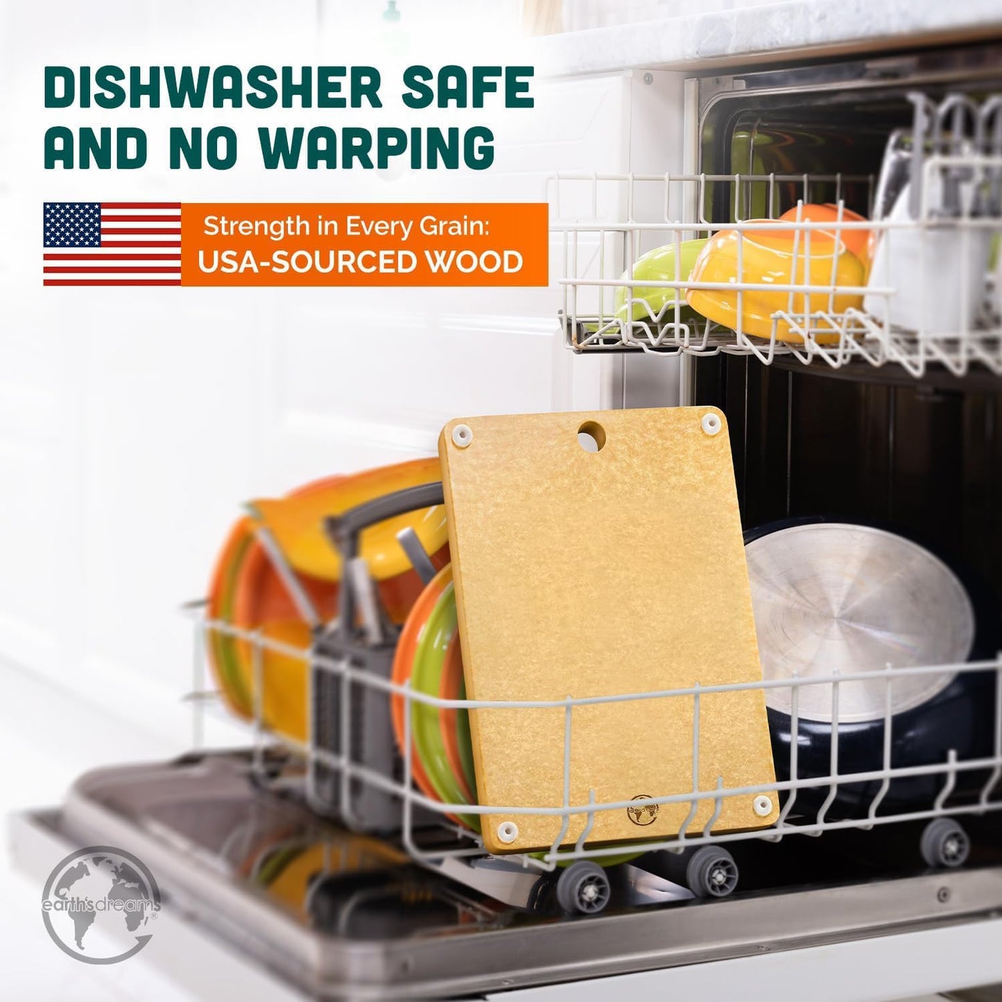 Earth’s Dreams Wood Cutting Board 17x12 Extra Large - Charcuterie Board, Non-Plastic, Non-Toxic, Heavy-Duty, Dishwasher Safe (Tan/Blacks)