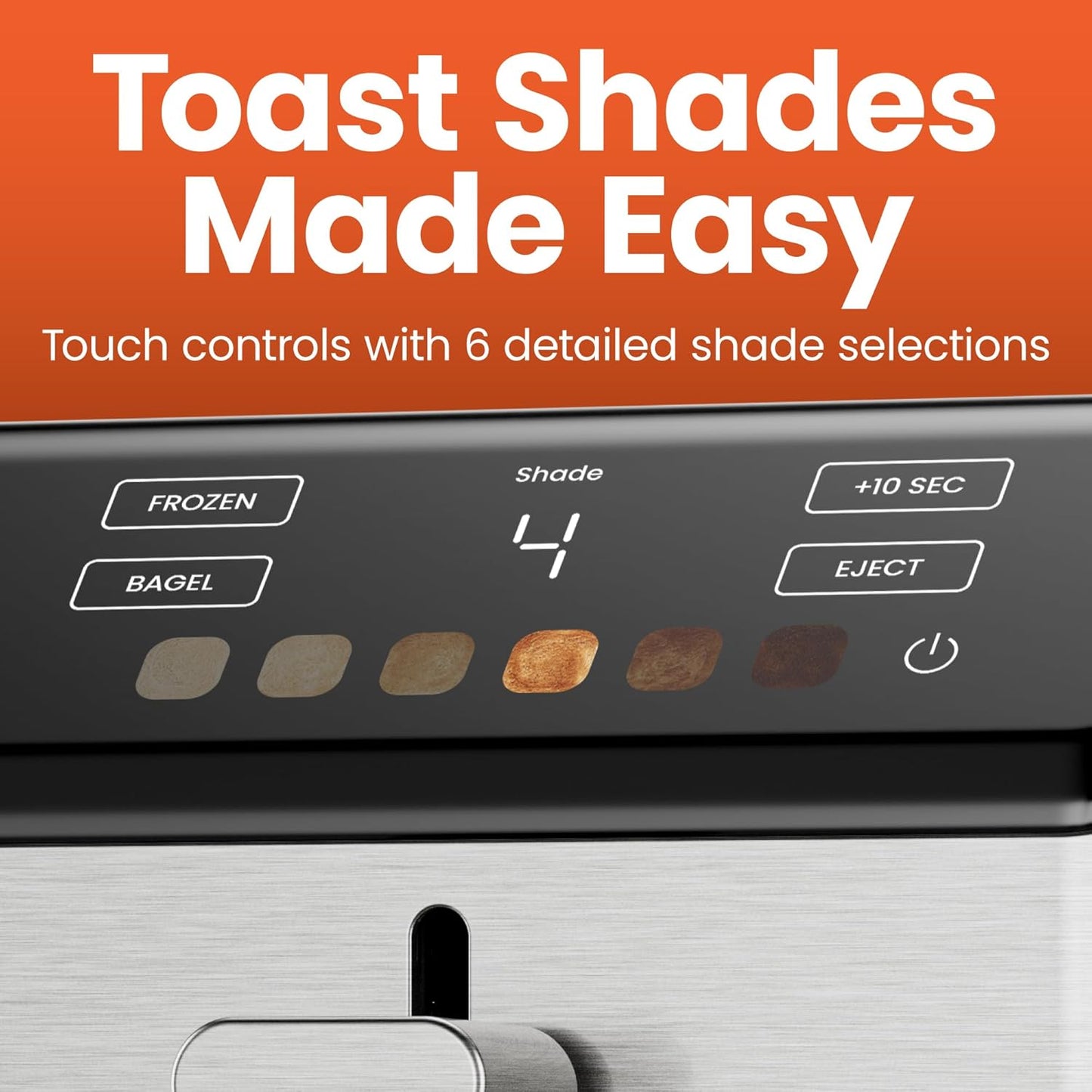Chefman Smart Touch 2 Slice Digital Toaster, 6 Shade Settings, Touchscreen Controls, Extra-Wide Slots for Thick Breads & Bagels, +10 Seconds, Defrost, Removable Crumb Tray – Stainless Steel