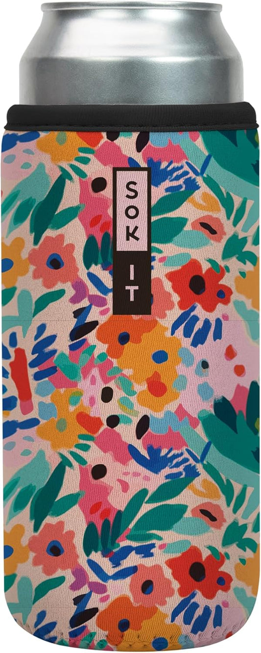 Sok It CanSok Sleeve for Beer & Soda Insulated Neoprene Cover (Abstract Floral, 25oz Can Sleeve)