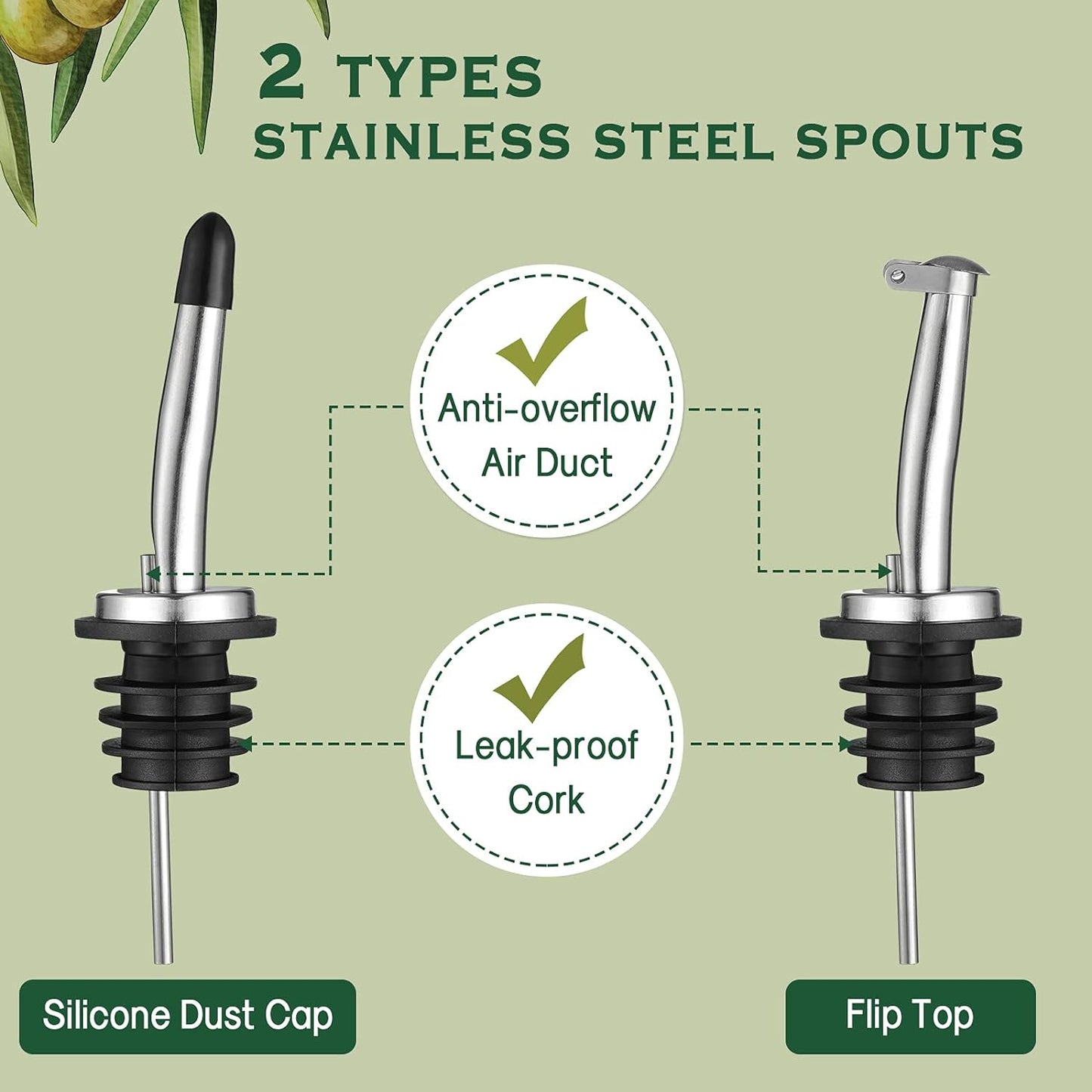 AOZITA 17oz Glass Olive Oil Dispenser Bottle - 500ml Clear -Oil & Vinegar Cruet with Pourers and Funnel - Olive Oil Carafe Decanter for Kitchen