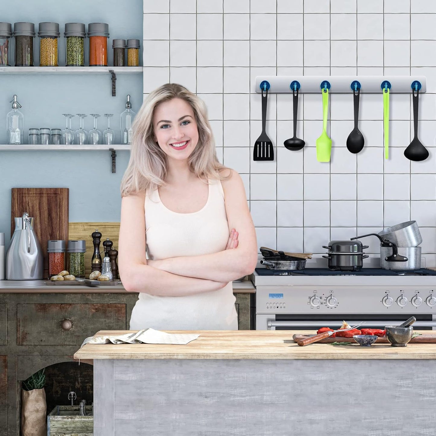 Neosmuk Magnetic Hooks Heavy Duty, Strong Magnet with Hook for Fridge, Super Neodymium Extra Strength Industrial Hooks for Hanging, Magnetic Hanger for Toolbox, Cruise, Grill(RoyalBlue,10 Pack)