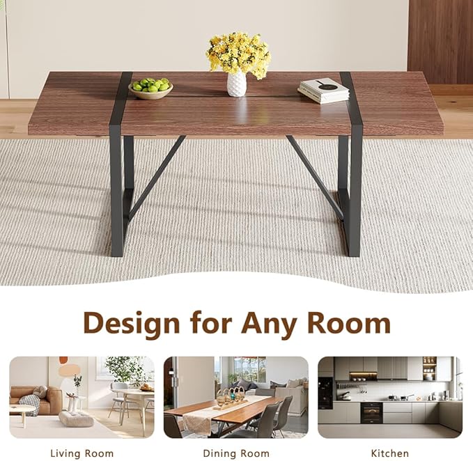 86.6" Walnut Wood Dining Table, Modern Large Rectangle Kitchen Table with Rich Wood Grain Finish, Sturdy Dining Room Table for 6-10 People, Perfect for Home, Apartment, or Office