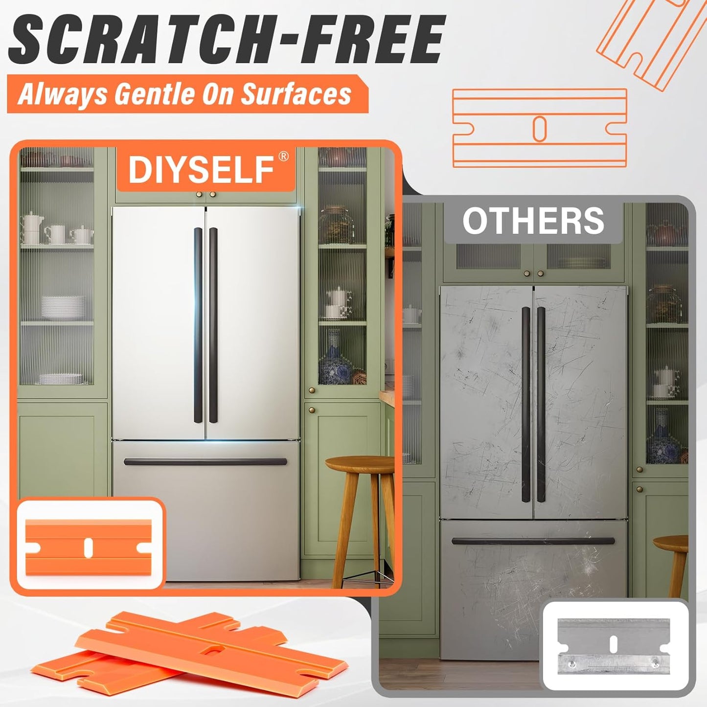 DIYSELF 600 Pack Plastic Razor Blades, Refill for Plastic Razor Blade Scraper, Universal Plastic Blades for Stains, Adhesives, Decals, Stickers, Labels, Double-edged Plastic Blade