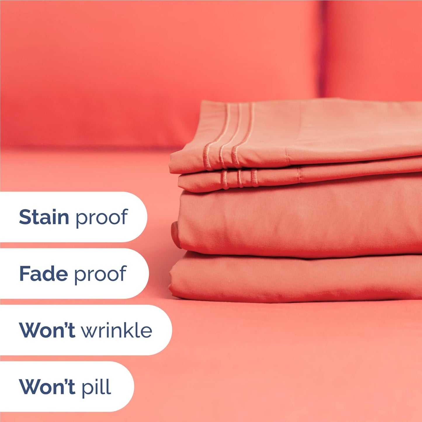 Twin XL Size 3 Piece Sheet Set - Comfy Breathable & Cooling Bed Sheets Set - Hotel Luxury Bedding for Women, Men, Kids, Teens, Boys & Girls - Deep Pockets, Ultra-Soft, Wrinkle Free - Oeko-Tex - Coral