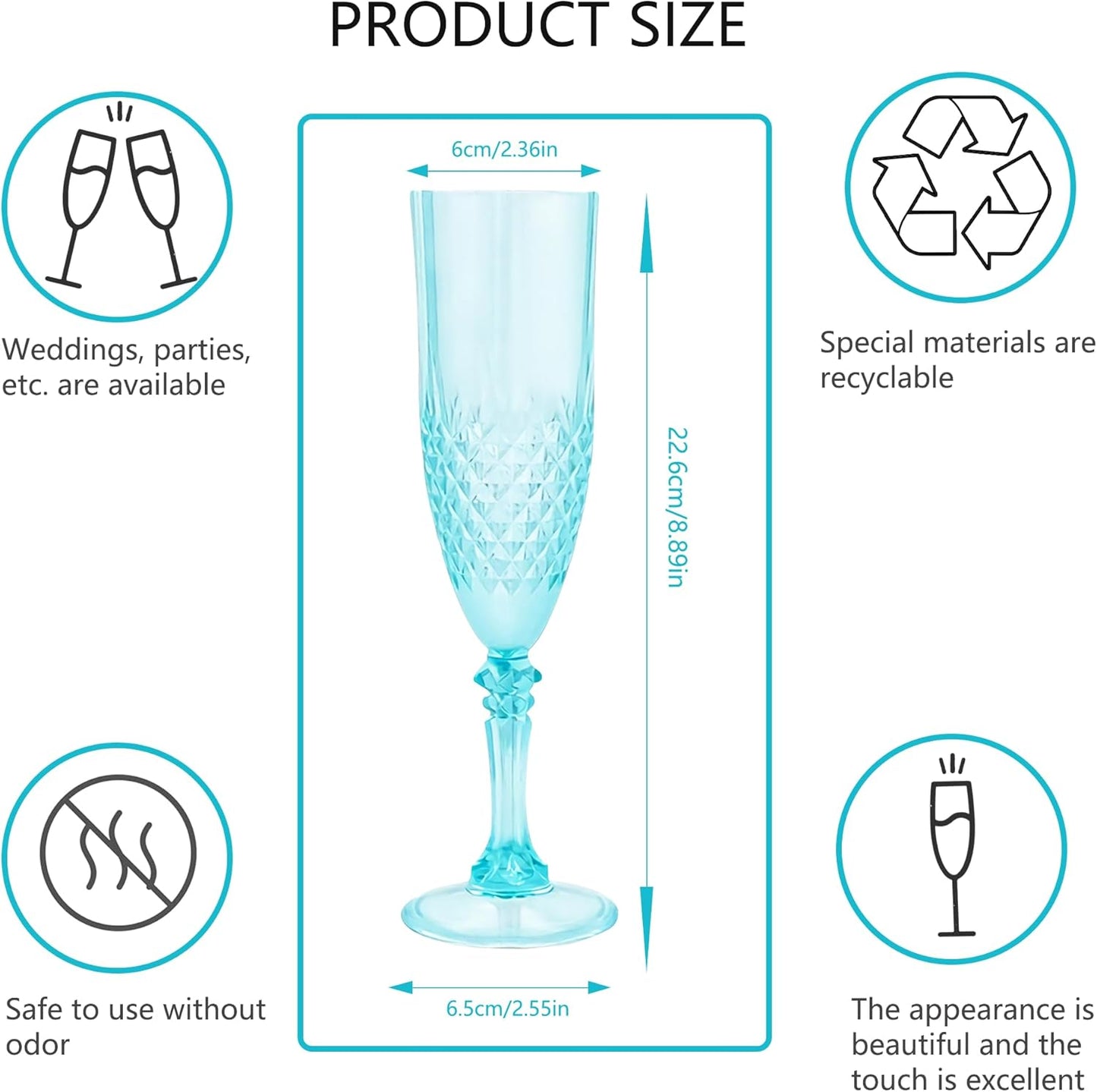 Plastic Champagne Flutes, 48PCS Light Cyan Wine Glasses Goblets Reusable Champagne Flute for Weddings, Bachelor Parties, Toasting, and Events(48,Light Cyan)