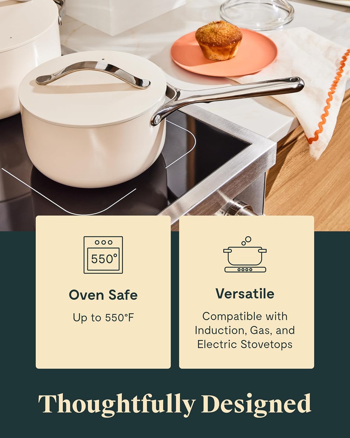 Caraway Nonstick Ceramic Sauce Pans with Lids (3 qt & 1.75 qt) - Non Toxic, PTFE & PFOA Free - Oven Safe & Compatible with All Stovetops (Gas, Electric & Induction) - Navy