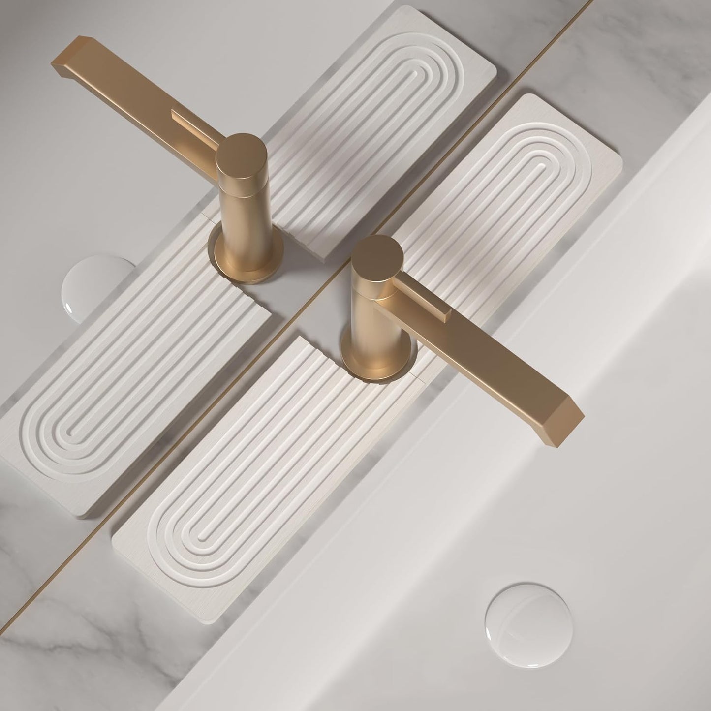 Faucet Mat for Kitchen Sink, Diatomite Stone Drying Sink Protectors, Bathroom Faucet Splash Guard, Quick Dry Water Absorbing, Non-Slip Stone Tray for Kitchen Counter, White, 20" x 3.9"