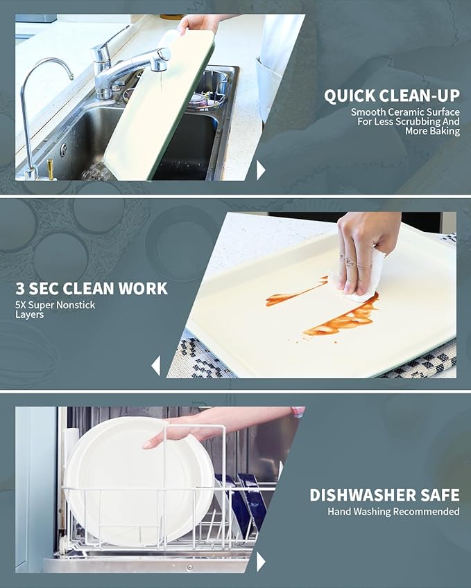 Ceramic Nonstick Baking Pans Set, Non Toxic 30 PCS Stackable Bakeware Sets, 550°F Oven Safe Baking Sheet & Pans, Warp-Free, Dishwasher Safe, PTFE/PFOA/PFOS-Free (Green)