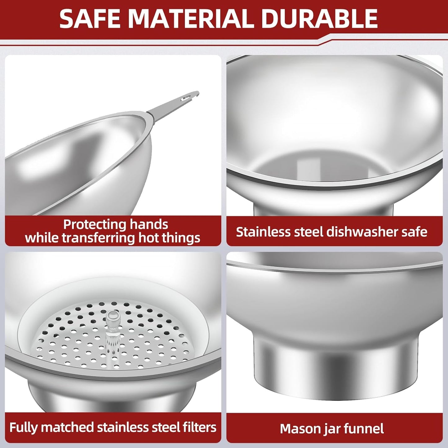 Stainless Steel Metal Canning Funnel with Removable Strainer - for Jams, Pickles and Home Preserving, Dishwasher Safe Kitchen Tool (2.78 Inch Wide Mouth Bore for Wide Mouth Mason Jars)