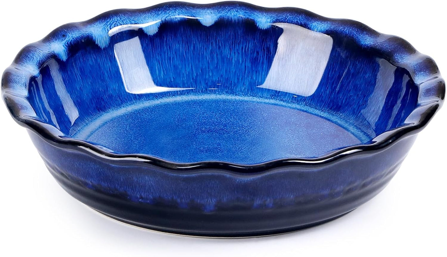 Ceramic Deep Baking Dish Oven Proof, 10in Large Pie Dish, Dishes, Blue Porcelain Lasagne Dish, Blue